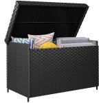 XXL Wicker Deck Box for Outdoor Storage - Black