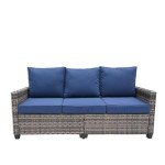 Brown Wicker 3-Seater Patio Sofa with Cushions