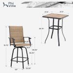 3-Piece Outdoor Swivel Bar Stool Set
