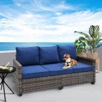 Brown Wicker 3-Seater Patio Sofa with Cushions