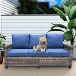 Brown Wicker 3-Seater Patio Sofa with Cushions