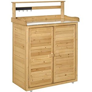 Outsunny Wooden Potting Bench with Storage Shelves