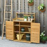 Outsunny Wooden Potting Bench with Storage Shelves