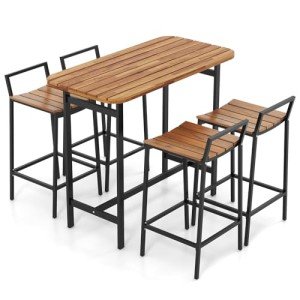5-Piece Acacia Wood Outdoor Bar Set