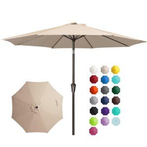 9FT Beige Patio Umbrella with Tilt and Crank