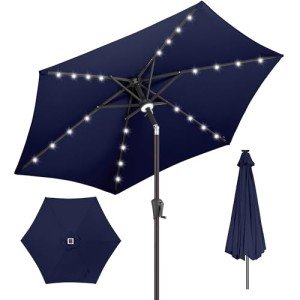 Navy Blue 7.5ft Solar LED Patio Umbrella