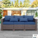 3-Seater Outdoor Couch with Navy Cushions