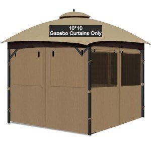 Khaki Gazebo Privacy Curtains with Mosquito Nets