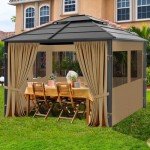 Khaki Gazebo Privacy Curtains with Mosquito Nets