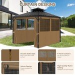 Khaki Gazebo Privacy Curtains with Mosquito Nets