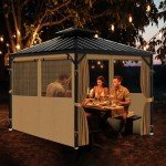 Khaki Gazebo Privacy Curtains with Mosquito Nets