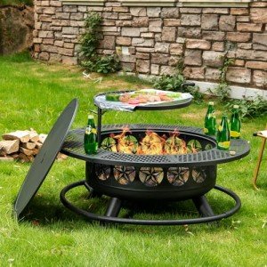 42" Outdoor BBQ Fire Pit and Grill Table