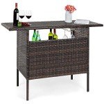 Outdoor Wicker Bar Counter Table with 2 Shelves
