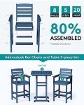 3-Piece Blue Adirondack Chairs and Bar Table Set