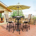 VINGLI Bar Height Outdoor Patio Table with Umbrella