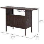 Outdoor Wicker Bar Counter Table with 2 Shelves