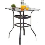 Square Outdoor Bar Height Table with Metal Frame