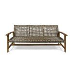 Marcia Outdoor Wood and Wicker Sofa - Gray
