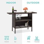 Outdoor Wicker Bar Counter Table with 2 Shelves