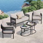 Beige 5-Piece Outdoor Wicker Furniture Set