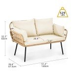 Beige Wicker Patio Loveseat with Cushions