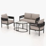 Beige 5-Piece Outdoor Wicker Furniture Set