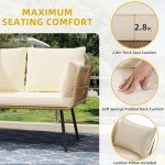 Beige Wicker Patio Loveseat with Cushions