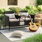 Devoko Modern Rattan Loveseat Patio Set with Cushions