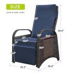 Navy Blue Wicker Recliner Chair with Side Table