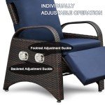Navy Blue Wicker Recliner Chair with Side Table
