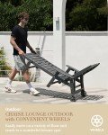 Oversized Grey Outdoor Chaise Lounge Chair with Wheels