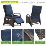 Navy Blue Wicker Recliner Chair with Side Table