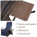 Navy Blue Wicker Recliner Chair with Side Table