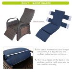 Navy Blue Wicker Recliner Chair with Side Table