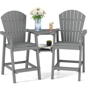 FOOWIN Tall Adirondack Chairs Set with Tray - Grey