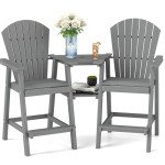 FOOWIN Tall Adirondack Chairs Set with Tray - Grey