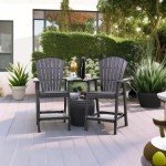 FOOWIN Tall Adirondack Chairs Set with Tray - Grey