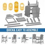 FOOWIN Tall Adirondack Chairs Set with Tray - Grey