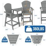 FOOWIN Tall Adirondack Chairs Set with Tray - Grey