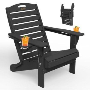 SUUNYN Folding All-Weather Adirondack Chair - Black