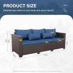 3-Seater Outdoor Couch with Navy Cushions