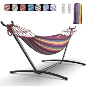 EveryFun Double Hammock with Steel Stand - Rainbow
