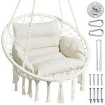 Greenstell Macrame Hammock Chair with Cushion, White