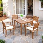Flamaker 5-Piece Acacia Wood Patio Dining Set