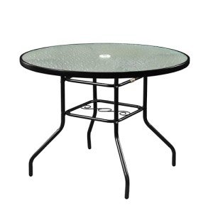 Round Steel Dining Table with Waterwave Glass Top