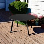 Black Round Steel Patio Coffee Table for Outdoors