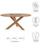 63" Round Teak Wood Outdoor Dining Table