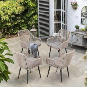 Set of 4 Outdoor Woven Rattan Dining Chairs