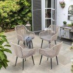 Set of 4 Outdoor Woven Rattan Dining Chairs