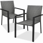 2 Stackable Wicker Outdoor Dining Chairs - Gray